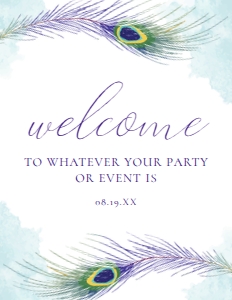 Boho Peacock Feather Welcome Sign, Peacock Themed, Printable Sign, Instant Download, Printable Party Sign, Custom Party Sign, Corjl Template design preview