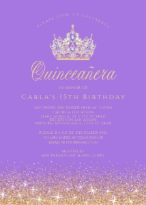 LavenderGoldQuince5x7: Lavender and Gold Glitter Quinceanera Invitations, Quinceañera Invitation, Quinceañera Crown Invitations Printable Quince Invitations, Corjl