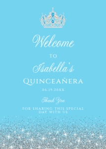 Baby Blue and Silver Welcome Sign, Printable Sign, Silver Glitter Signs, Custom Welcome Sign, Editable Welcome Sign, Instant download, Corjl design preview