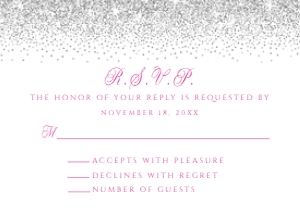 Hot Pink and Silver RSVP card, Pink Glitter Card, rsvp Card Template, Instant Download, Corjl Template, Enclosure Card, rsvp card, Printable design preview