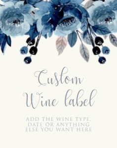 Navy Floral Wine Labels, Printable Wine Label, Custom Wine Labels, Corjl Template, Blue Floral Wine Label, Romantic Floral Champagne Label design preview