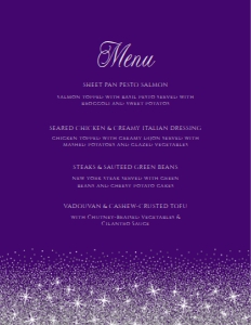 PurpleSilverQuince8x11: Purple and Silver Glitter Food Menu, Purple Dinner Menu, Food Menu, Dinner Menu, Editable Menu, Instant Download, Printable Menu, Corjl