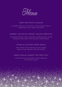 PurpleSilverQuinceMenu5x7: Purple and Silver Glitter Food Menu, Purple Dinner Menu, Food Menu, Dinner Menu, Editable Menu, Instant Download, Printable Menu, Corjl