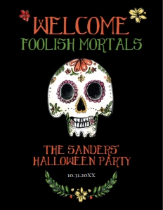 HalloweenSugarSkullWelcome8x11: Sugar Skull Halloween Welcome Signs, Day of the Dead Halloween Signs, Sugar Skull Signs, Party Signs, Halloween Signs, Printable Party Signs