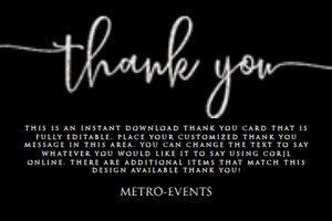 Black and Silver Glitter Thank You Cards, Glitter Thank You Notes, Printable Thank You Card, Custom Thank You Card, Corjl Template, Download design preview