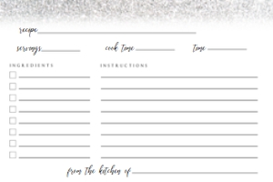 Silver and Black Glitter Recipe Card, Bridal Shower Recipe Card, Recipe Cards, Corjl Template, Instant Download, Printable Card, DIY Files design preview