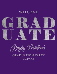 Purple and Silver Welcome Sign, Graduation Party Signs, Printable Sign, Instant Download, Grad Signs, School Graduation Sign, Corjl Template design preview