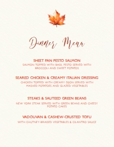 Fall Leaves Menu, Dinner Party Menu, Thanksgiving Menu, Food Menu, Editable Dinner Menu, Instant Download, Printable Menu, Corjl Template design preview