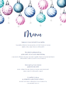 BlueOrnamentMenu8x11: Ornament Christmas Menu, Dinner Menu, Holiday Food Menu, Food Menu, Editable Dinner Menu, Instant Download, Printable Menu, Corjl Template