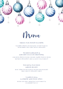 BlueOrnamentMenu5x7: Ornament Christmas Menu, Dinner Menu, Holiday Food Menu, Food Menu, Editable Dinner Menu, Instant Download, Printable Menu, Corjl Template