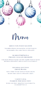 BlueOrnamentMenu4x9: Ornament Christmas Menu, Dinner Menu, Holiday Food Menu, Food Menu, Editable Dinner Menu, Instant Download, Printable Menu, Corjl Template