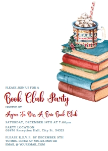 ChristmasBookClub5x7: Holiday Book Club Invitation, Vintage Book Club Invitations, Printable Invitation, Christmas Invitations, Corjl Template, Editable Invites