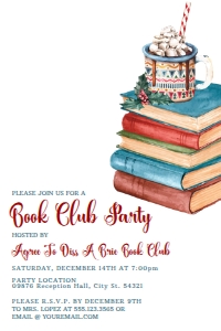 ChristmasBookClubInvite4x6: Holiday Book Club Invitation, Vintage Book Club Invitations, Printable Invitation, Christmas Invitations, Corjl Template, Editable Invites