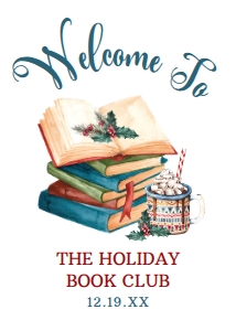 ChristmasBookWelcome5x7: Vintage Christmas Welcome Signs, Printable Welcome Sign, Corjl Template, Instant Download, Holiday Book Club Sign, Christmas Book Club Signs
