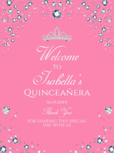 PinkDiamondSign18x24: Pink Diamond Welcome Sign, Diamond Sweet Sixteen, Printable Sign, Instant Download, Diamond Quinceanera Sign, Princess Sign, Corjl Template