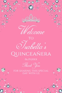 PinkDiamondSign24x36: Pink Diamond Welcome Sign, Diamond Sweet Sixteen, Printable Sign, Instant Download, Diamond Quinceanera Sign, Princess Sign, Corjl Template
