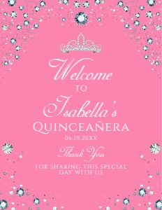 PinkDiamondSign8x11: Pink Diamond Welcome Sign, Diamond Sweet Sixteen, Printable Sign, Instant Download, Diamond Quinceanera Sign, Princess Sign, Corjl Template