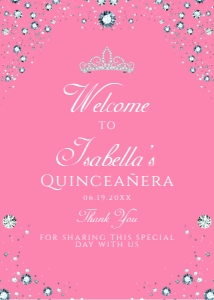PinkDiamondSign5x7: Pink Diamond Welcome Sign, Diamond Sweet Sixteen, Printable Sign, Instant Download, Diamond Quinceanera Sign, Princess Sign, Corjl Template