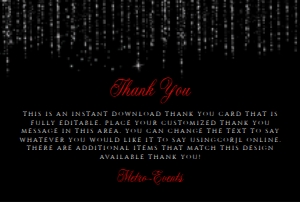 Digital Download Thank You Cards, Red and Black Thank You Notes, Red Rose Thank You Card, Custom Thank You Card, Template Thank You Note design preview