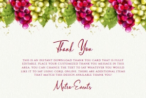Grape Thank You Cards, Wine Themed Thank You Notes, Wine Night Thank You Card, Custom Thank You Cards, Thank You Note, Corjl Card Template design preview