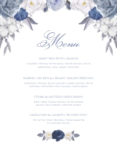 Blue and Silver Menu, Floral Dinner Menu, Food Menu, Dinner Menu, Editable Dinner Menu, Instant Download, Printable Menus, Corjl Template design preview