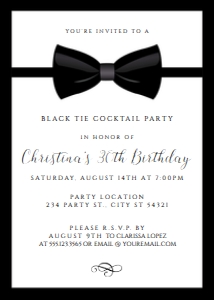 BlackTieTuxInvite5x7: Black Tie Cocktail Party Invitations, Adult Party Invitations, Black and White Party, Black Tie Printable, Printable Invitations, Tux Themed
