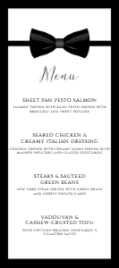 Black Tie Dinner Menu, Custom Menu, Food Menu, Black and White Menu, Elegant Dinner Menu, Instant Download, Printable Menu, Corjl Template design preview