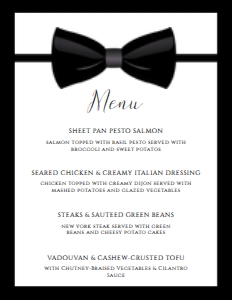 BlackTieTuxMenu8x11: Editable Black Tie Invitation Set, Black and White Invitation Kit, Tux Themed Invitation Kit, Formal Event Invitation Bundle, Corjl Template