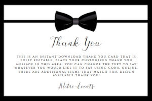 BlackTieTuxThankYou: Editable Black Tie Invitation Set, Black and White Invitation Kit, Tux Themed Invitation Kit, Formal Event Invitation Bundle, Corjl Template