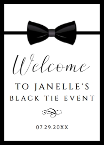BlackTieTuxWelcome5x7: Modern White and Black Welcome Sign, Printable Party Sign, Instant Download, Black Tie Party Sign, Party Sign, Corjl Template, Welcome Signs