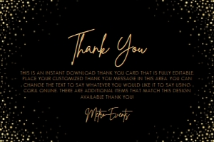 Modern Black and Gold Thank You Card, Black and Gold Thank You Card, Custom Thank You Card, Instant Download, Corjl Template, Printable design preview