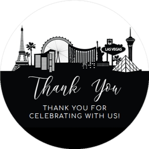 BlackWhiteVegasRound: Black and White Vegas Themed Favor Tag, Cupcake Toppers, Las Vegas Favor Tags, Printable Circle Thank You Tag, Vegas Tags. Corjl Template