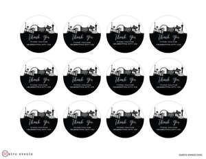 BlackWhiteVegasRound2: Black and White Vegas Themed Favor Tag, Cupcake Toppers, Las Vegas Favor Tags, Printable Circle Thank You Tag, Vegas Tags. Corjl Template