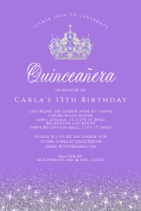 LavenderSilverQuince4x6: Lavender and Silver Glitter Quinceanera Invitations, Quince Invitations, Quinceañera Crown Invitations, Printable Quince Invitations, Corjl