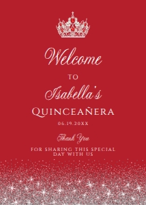 Red and Silver Welcome Sign, Printable Sign, Silver Glitter Signs, Custom Signs, Editable Welcome Sign, Instant download, Corjl Template design preview