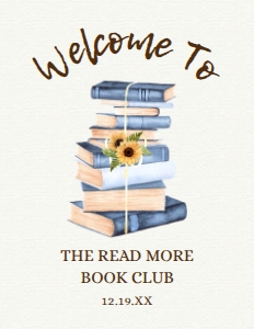 BlueBookClubWelcomeSign8x11: Book Club Welcome Signs, Printable Welcome Sign, Corjl Template, Instant Download, Vintage Book Club Sign, Sunflower Floral Book Club Signs