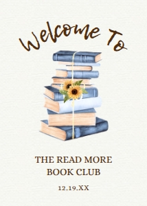 BlueBookClubWelcome5x7: Book Club Welcome Signs, Printable Welcome Sign, Corjl Template, Instant Download, Vintage Book Club Sign, Sunflower Floral Book Club Signs