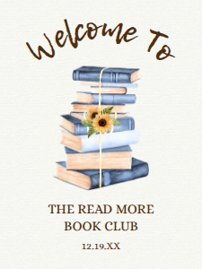 BlueBookClubWelcome18x24: Book Club Welcome Signs, Printable Welcome Sign, Corjl Template, Instant Download, Vintage Book Club Sign, Sunflower Floral Book Club Signs