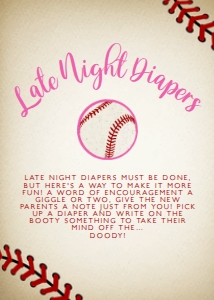 Late Night Diaper Sign, Baseball Themed Sign, Instant Download, Baby Shower Sign, Pink Baseball Sign, Printable Shower Sign, Corjl Template design preview