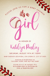 Vintage Baseball Baby Shower Bundle | Invitation | Thank You Card | Enclosure Card | Diaper Raffle Card | Baby Shower Boy | Pink Baby Shower design preview