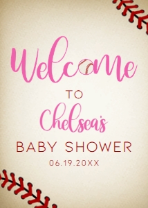 Pink Baseball Signs, Printable Sign, Welcome Signs, Editable Signs, Instant download, Customizable Sign, Baseball Themed, Vintage Baseball design preview