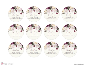 Dark Purple Floral Favor Tag, Round Gift Tags, Editable Gift Labels, Printable Favor Tag, Gift Tag, Corjl Template, Garden Themed Favor Tags design preview