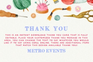 Craft Party Thank You Cards, Sewing Party Thank You Cards, Custom Thank you Card, Thank You Notes, Editable Card, Printable Thank You Card design preview