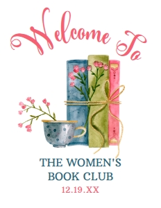 PinkBlueBookClubWelcome8x11: Book Club Welcome Signs, Printable Welcome Sign, Corjl Template, Instant Download, Vintage Book Club Sign, Pink and Blue Book Club Signs