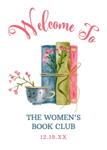 PinkBlueBookClubWelcome5x7: Book Club Welcome Signs, Printable Welcome Sign, Corjl Template, Instant Download, Vintage Book Club Sign, Pink and Blue Book Club Signs