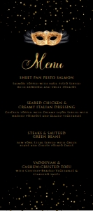 Gold and Black Masquerade Dinner Menu, Custom Menu, Food Menu, Masquerade Themed, Dinner Menu, Instant Download, Printable, Corjl Template design preview