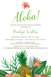 Tropical Pineapple Bridal Shower Invitations, Luau Invitations, Hawaiian Themed Invitation, Tropical Invite, Corjl Templates, Printable, DIY design preview
