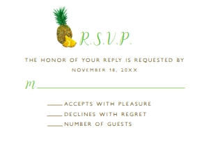 Tropical Pineapple RSVP Card, RSVP Card Template, Luau RSVP Postcard, Instant Download, Corjl Template, Hawaiian Themed, Enclosure Card design preview