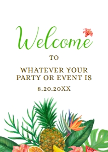 PineappleWelcomeSign5x7: Tropical Welcome Sign, Printable Sign, Hawaiian Themed Sign, Pineapple Bridal Shower Sign, Editable Sign, Instant download, Corjl Template