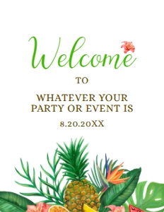 PineappleWelcomeSIgn8x11: Tropical Welcome Sign, Printable Sign, Hawaiian Themed Sign, Pineapple Bridal Shower Sign, Editable Sign, Instant download, Corjl Template